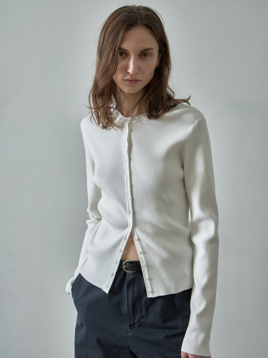 Facade Pattern Ribbed Slim Cardigan ivory