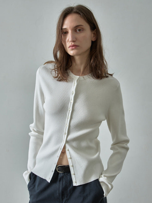 Facade Pattern Ribbed Slim Cardigan ivory
