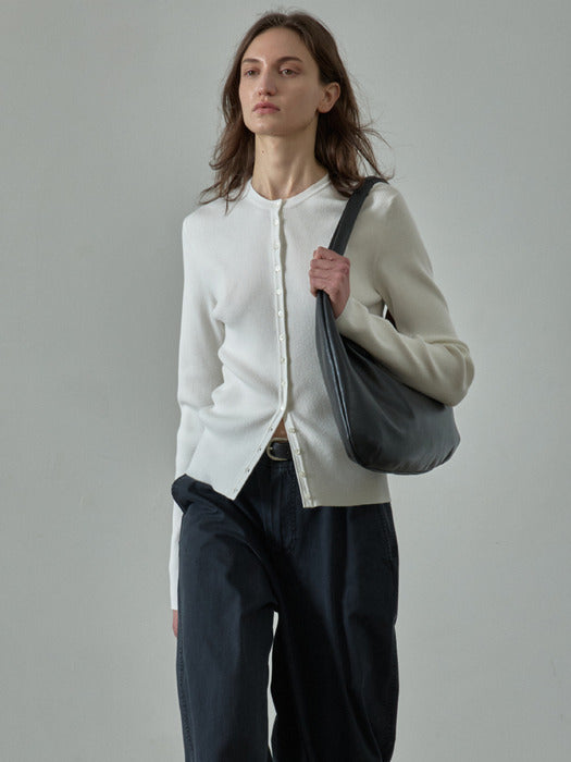 Facade Pattern Ribbed Slim Cardigan ivory