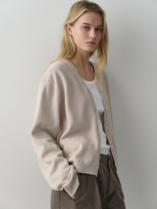 Facade Pattern Paper V-neck Cardigan oatmeal