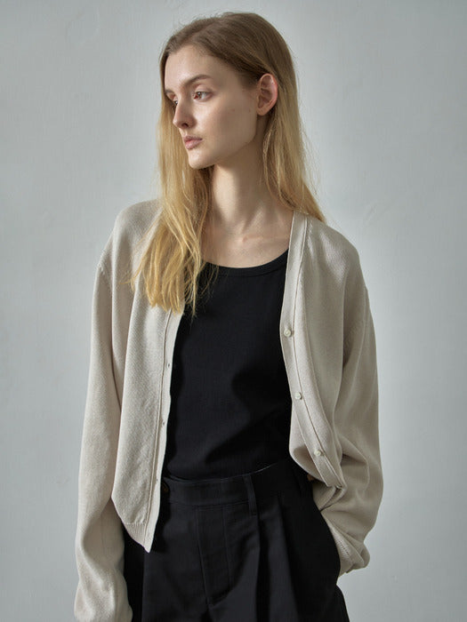 Facade Pattern Paper V-neck Cardigan oatmeal