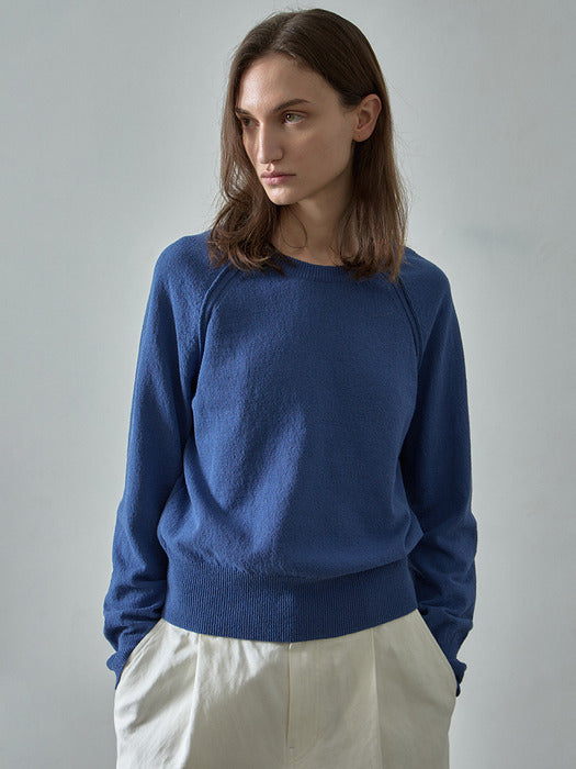 [facade pattern] Raglan Pullover Knit - Blue