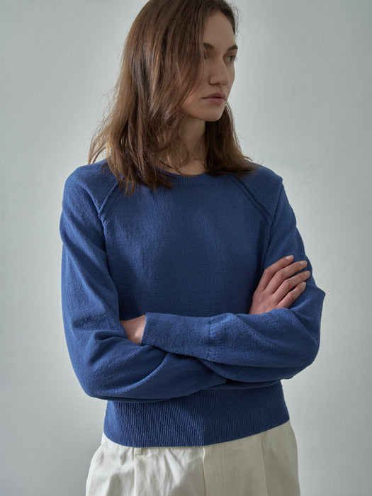 [facade pattern] Raglan Pullover Knit - Blue