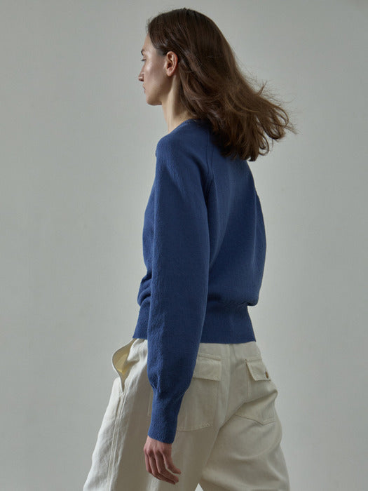 [facade pattern] Raglan Pullover Knit - Blue