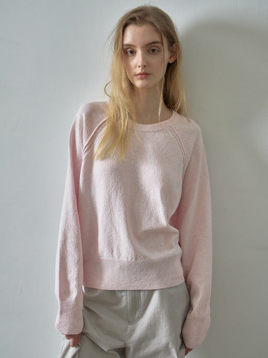 [facade pattern] Raglan Pullover Knit - Pale Pink