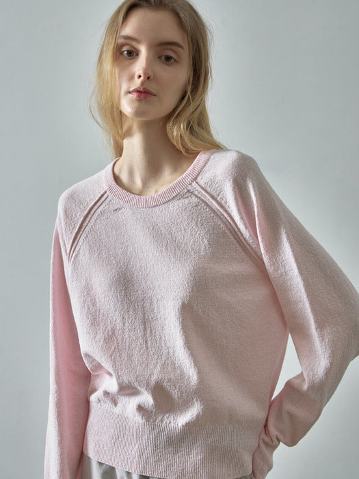 [facade pattern] Raglan Pullover Knit - Pale Pink