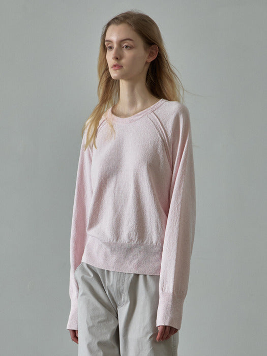 [facade pattern] Raglan Pullover Knit - Pale Pink
