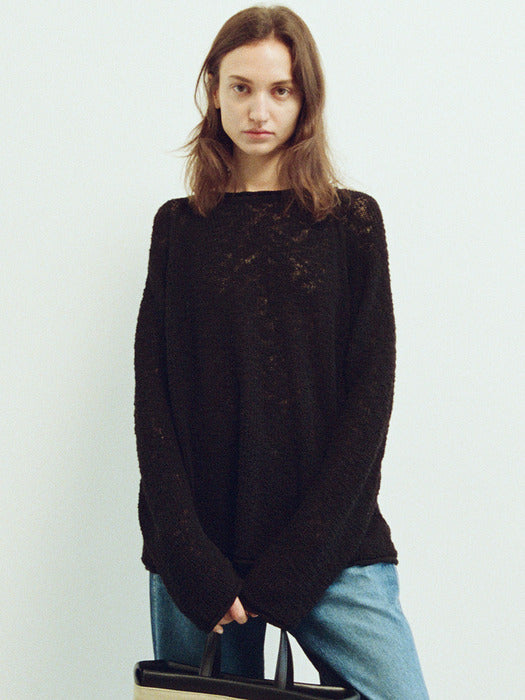 Facade Pattern Cotton Boat Neck Knitwear black