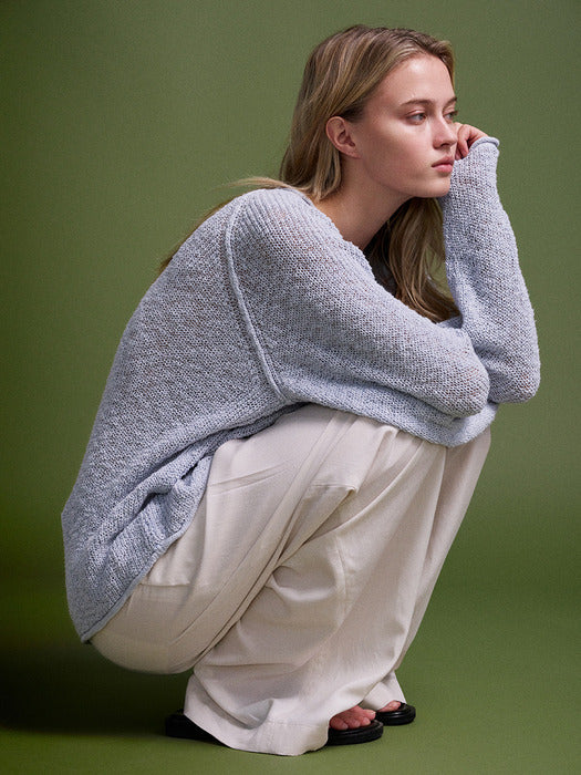 Facade Pattern Cotton Boat Neck Knitwear sky