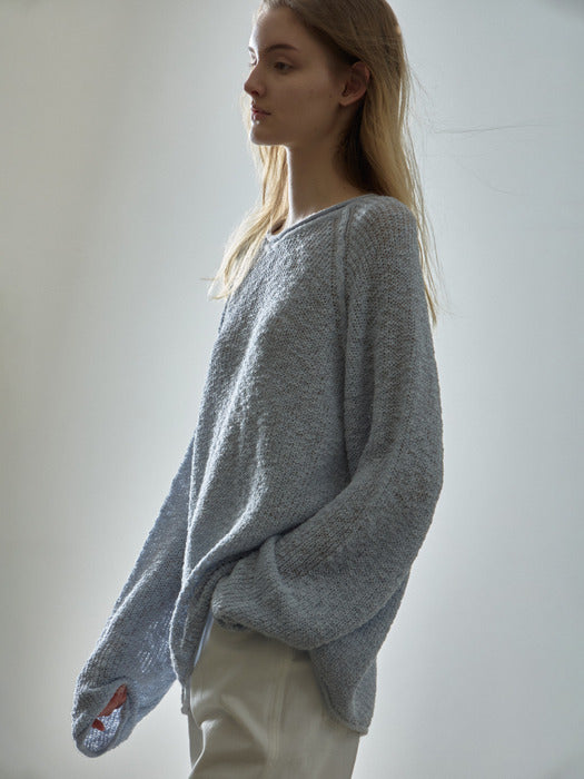 [facade pattern] 코튼 보트넥 Knitwear_sky