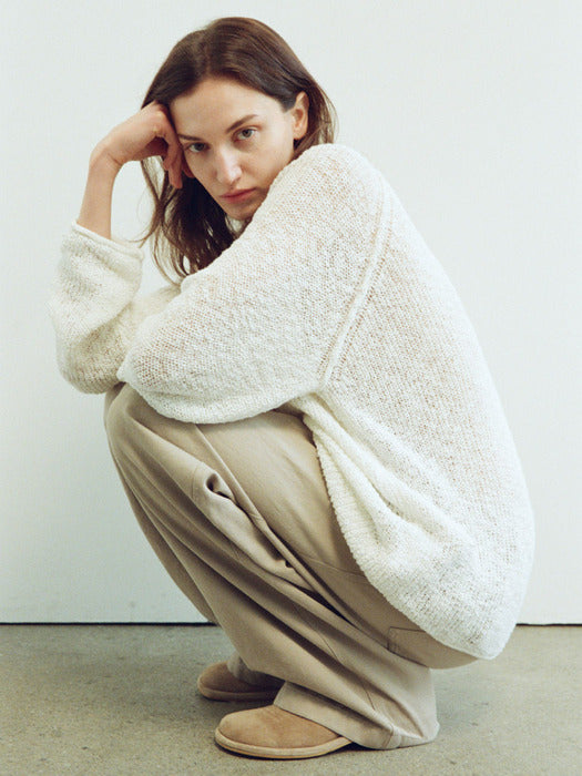Facade Pattern Cotton Boat Neck Knitwear ivory