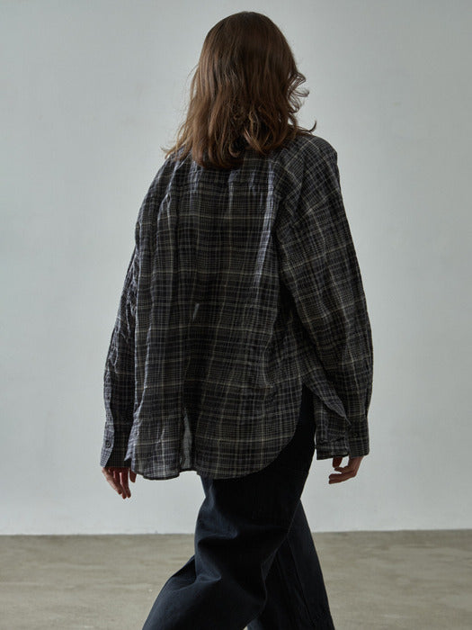[facade pattern] Boyfriend Fit Check Shirt_black
