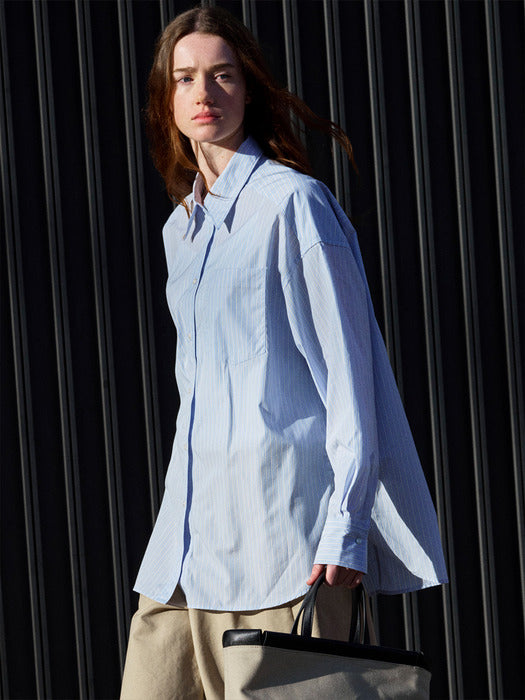 Facade Pattern Boyfit Stripe Shirt sky
