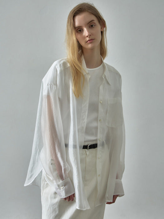 Facade Pattern Boyfit Sheer Shirt white