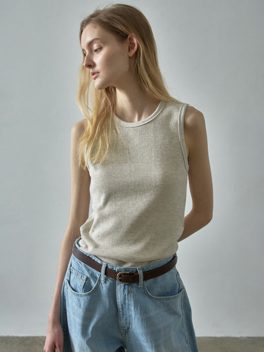 Facade Pattern Textured Cotton Sleeveless Top