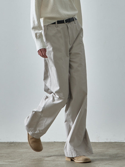 [facade pattern] Classic Wide Cotton Pants - Light Grey