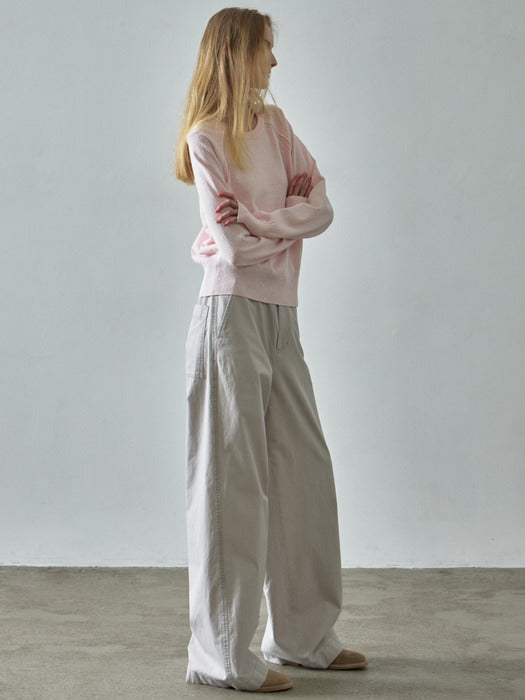 [facade pattern] Classic Wide Cotton Pants - Light Grey