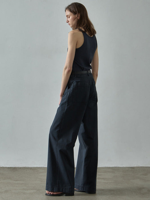 [facade pattern] Classic Wide Cotton Pants_black