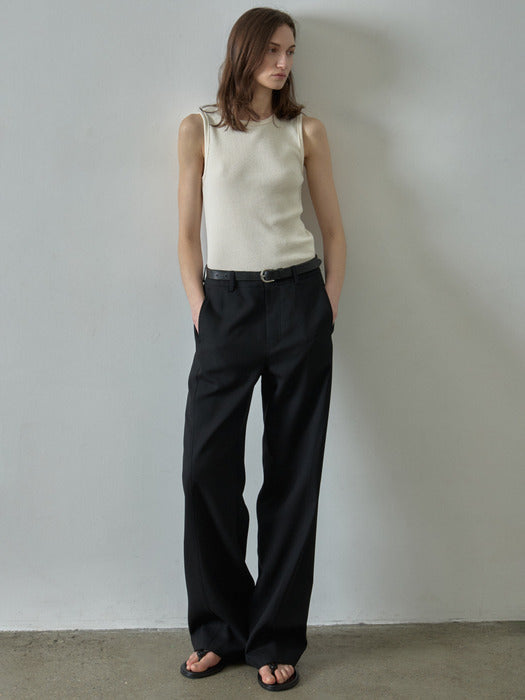 Facade Pattern Curved Summer Wool Pants black