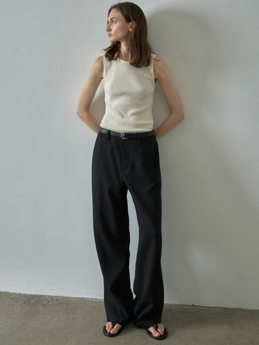 Facade Pattern Curved Summer Wool Pants black