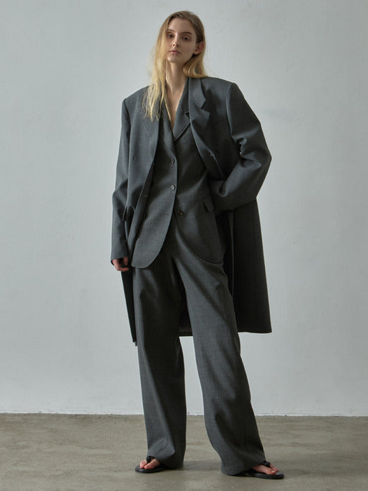 Facade Pattern Curved Summer Wool Pants charcoal