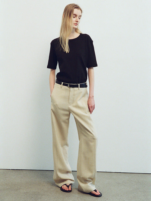 Facade Pattern Curved Summer Wool Pants beige