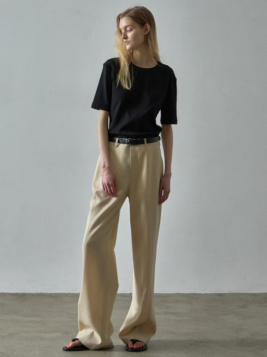 Facade Pattern Curved Summer Wool Pants beige