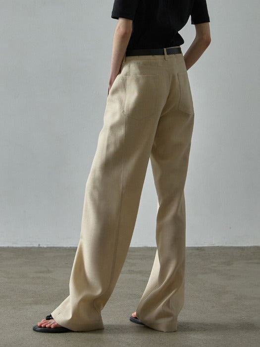 Facade Pattern Curved Summer Wool Pants beige
