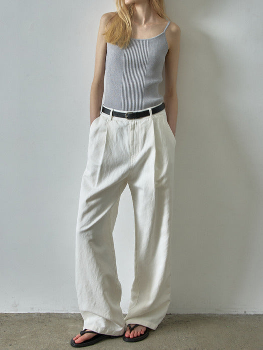 Facade Pattern Linen Double Pocket Pants white