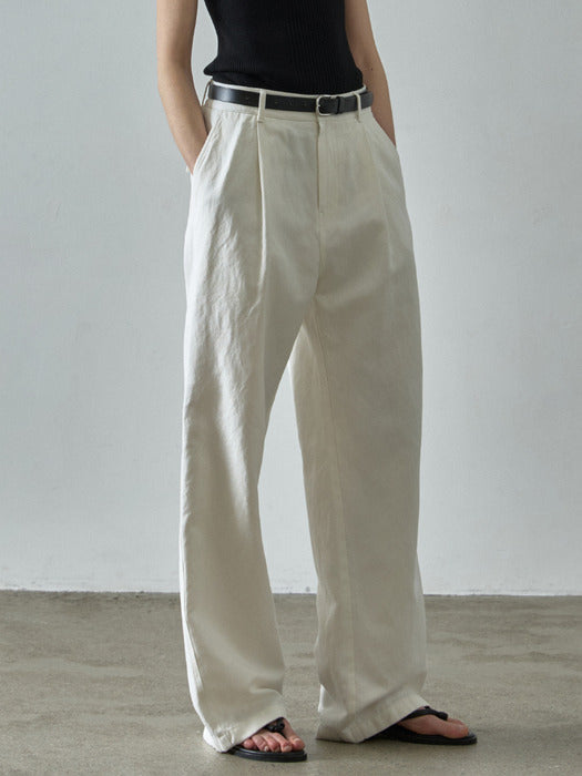 Facade Pattern Linen Double Pocket Pants white