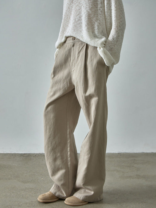 [facade pattern] Olive Beige Linen Double Pocket Pants