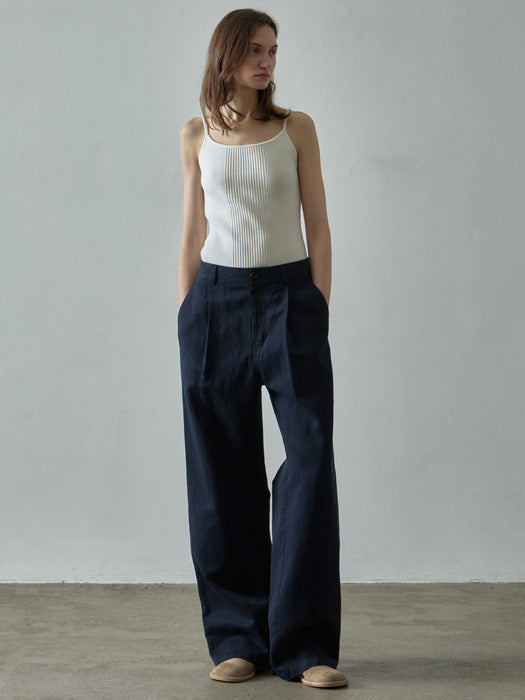 Facade Pattern Linen Double Pocket Pants navy