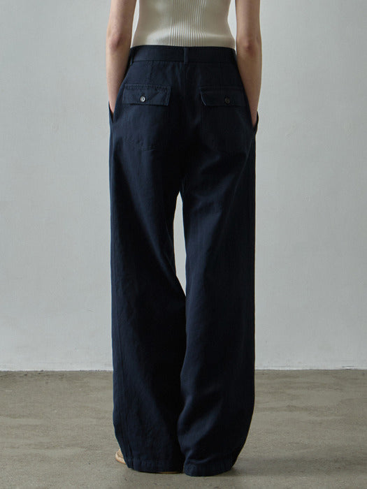 Facade Pattern Linen Double Pocket Pants navy