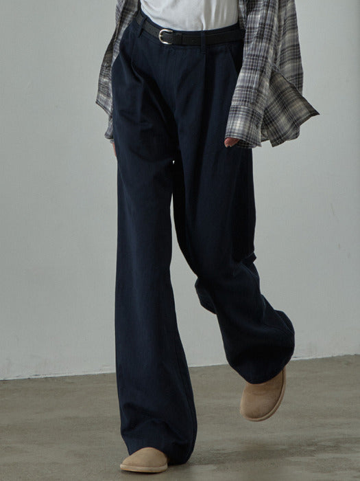 Facade Pattern Linen Double Pocket Pants navy