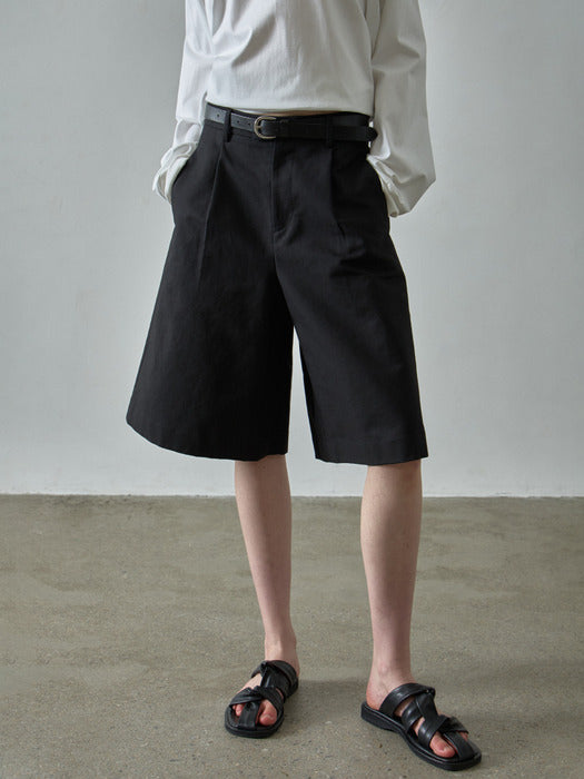 Facade Pattern Wide Bermuda Cotton Pants black