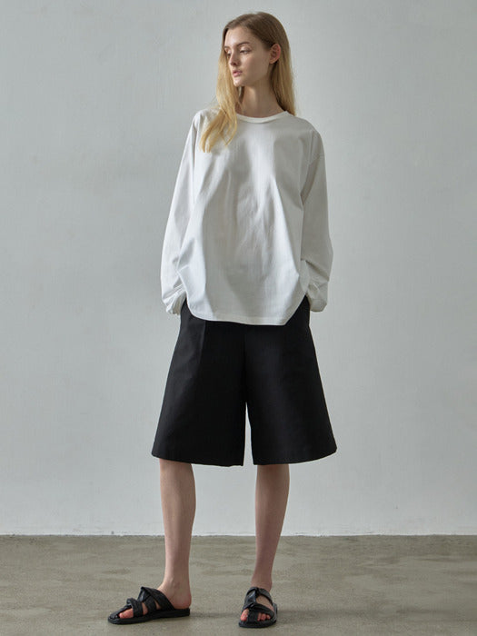 [facade pattern] Wide Bermuda Cotton Pants_black