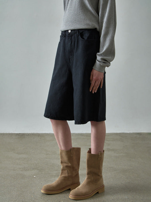 Facade Pattern Wide Bermuda Work Pants black