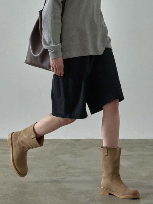 Facade Pattern Wide Bermuda Work Pants black