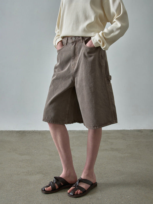 Facade Pattern Wide Bermuda Work Pants vintage brown