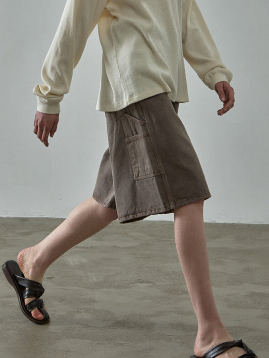 Facade Pattern Wide Bermuda Work Pants vintage brown