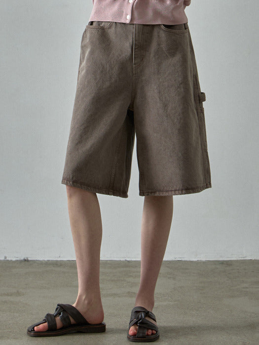 Facade Pattern Wide Bermuda Work Pants vintage brown