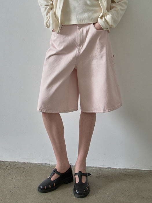 Facade Pattern Wide Bermuda Work Pants vintage pink