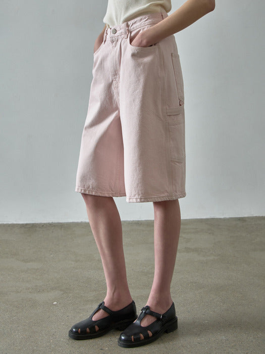 Facade Pattern Wide Bermuda Work Pants vintage pink