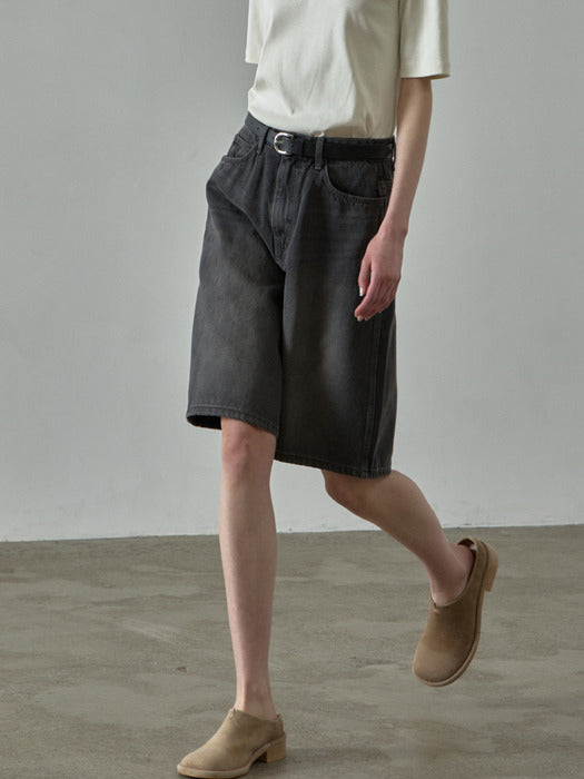 [facade pattern] Wide Bermuda Denim - Faded Black