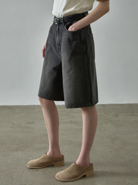 Facade Pattern Wide Bermuda Denim faded black