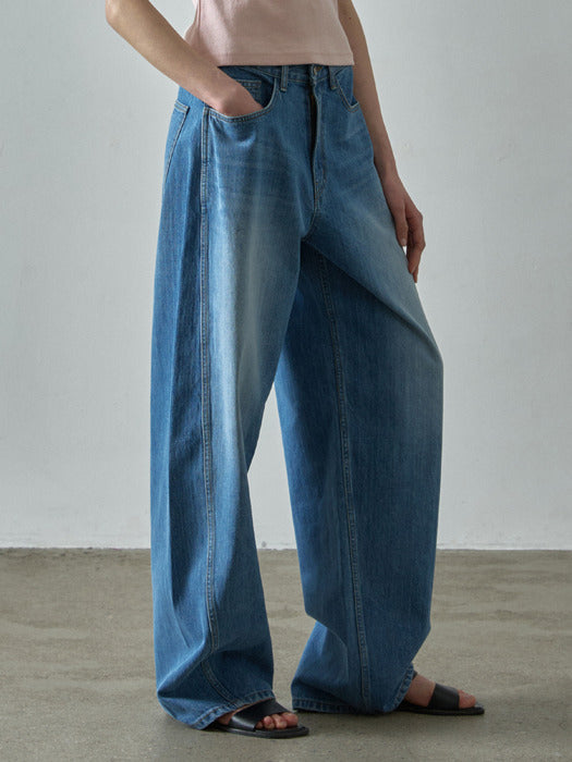 Facade Pattern Wide Tapered Denim vintage blue