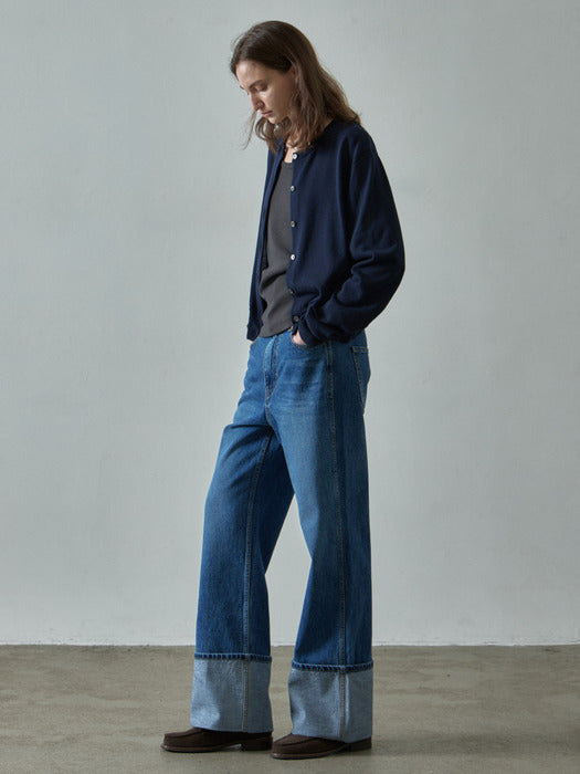 Facade Pattern Turn-up Straight Denim vintage mid blue