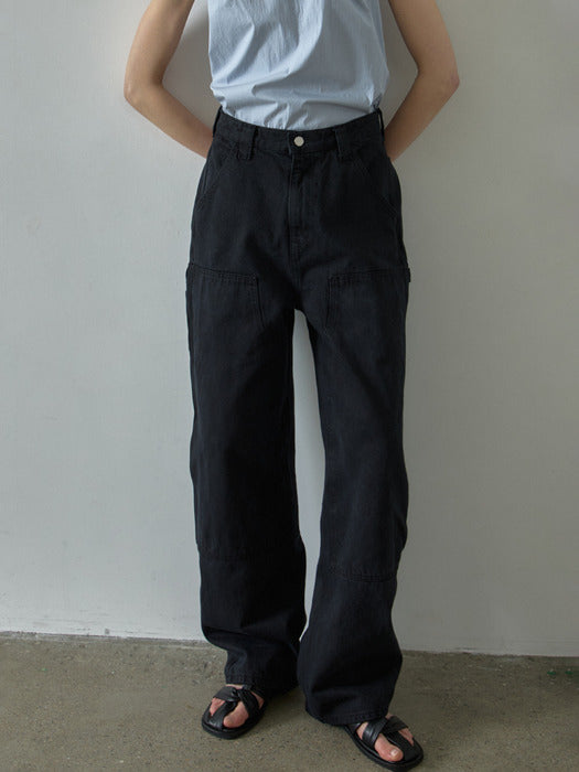 Facade Pattern Cotton Work Pants black