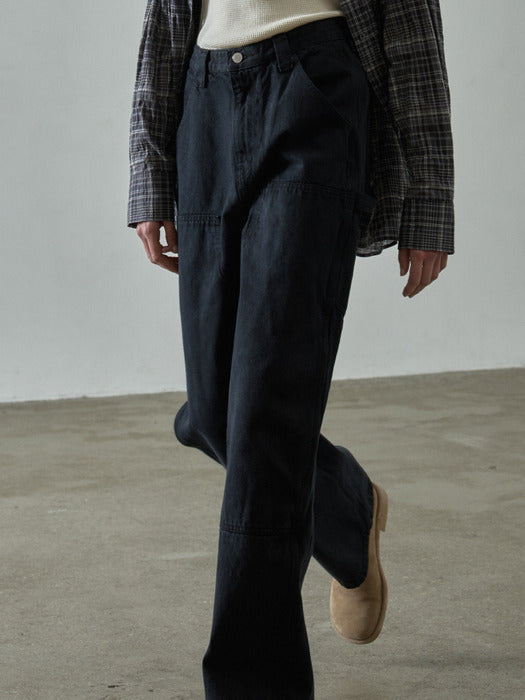 Facade Pattern Cotton Work Pants black