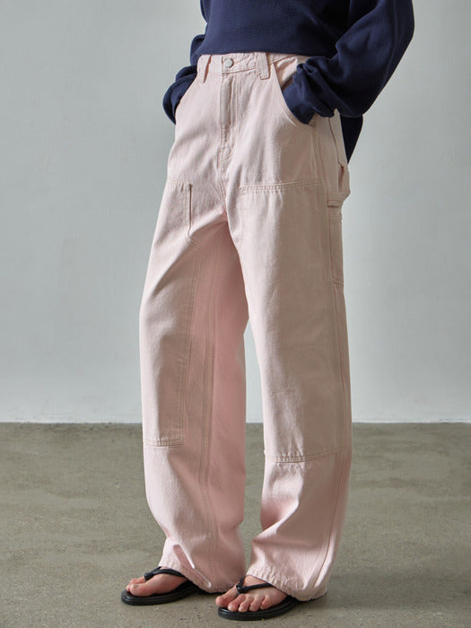 Facade Pattern Cotton Work Pants vintage pink